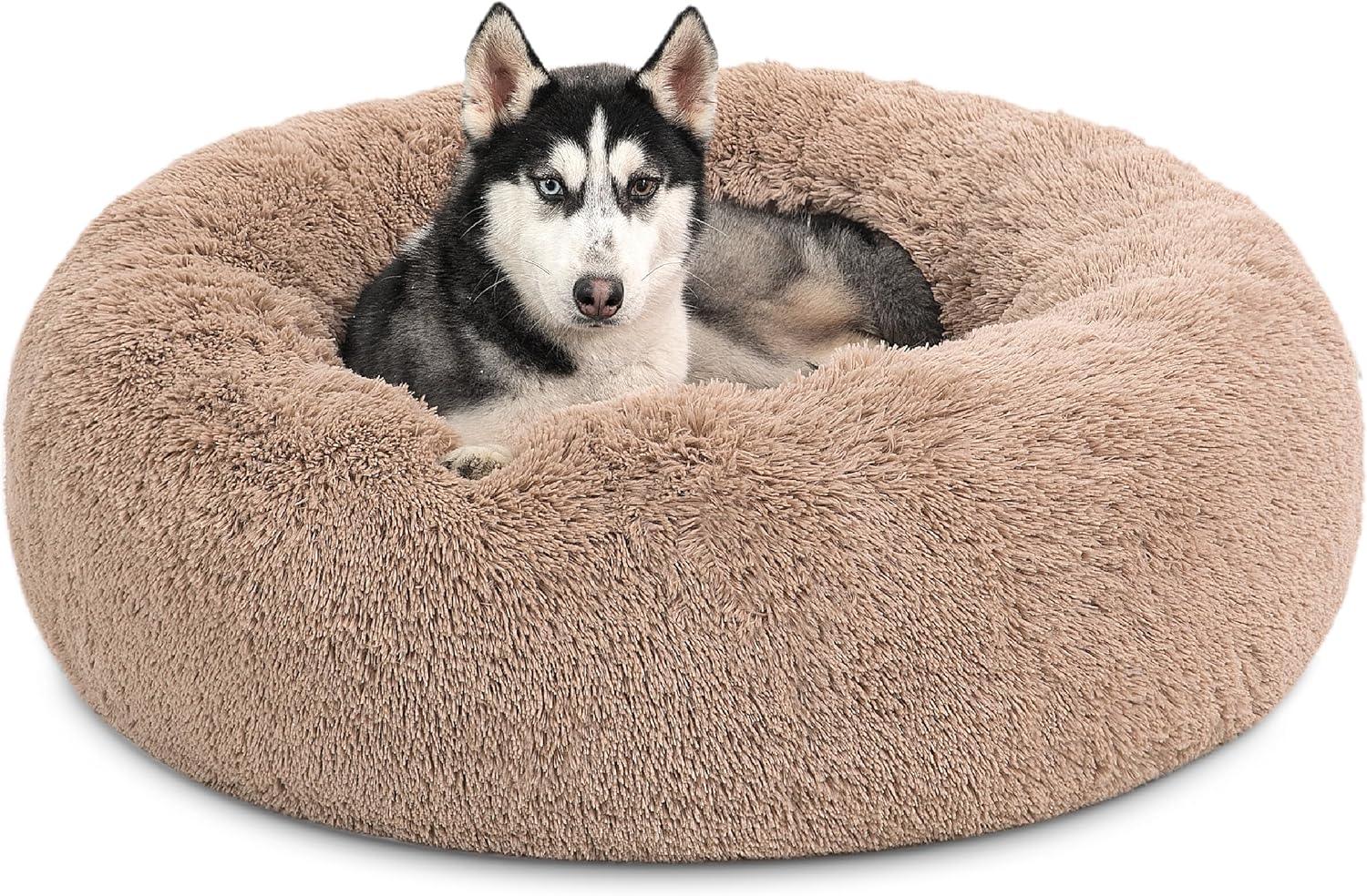 Bedsure Dog Bed Donut Bed - Washable Cat Beds for Indoor Cats Large, Fluffy Calming Kitten Bed for Small Dog and Puppy, Grey, 50x50x16cm - Comfort Style