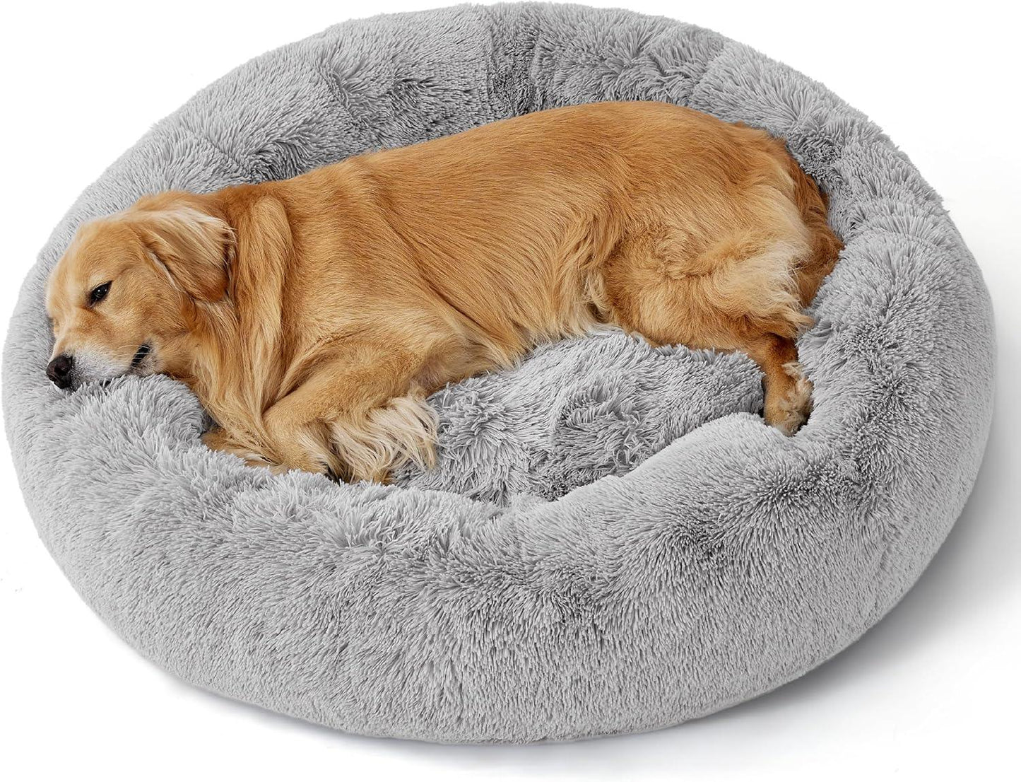 Bedsure Dog Bed Donut Bed - Washable Cat Beds for Indoor Cats Large, Fluffy Calming Kitten Bed for Small Dog and Puppy, Grey, 50x50x16cm - Comfort Style