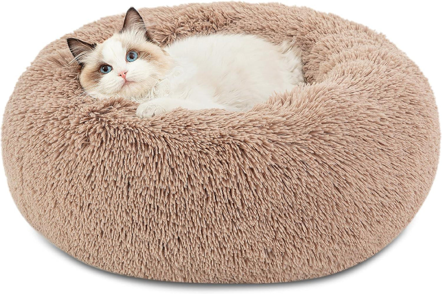 Bedsure Dog Bed Donut Bed - Washable Cat Beds for Indoor Cats Large, Fluffy Calming Kitten Bed for Small Dog and Puppy, Grey, 50x50x16cm - Comfort Style