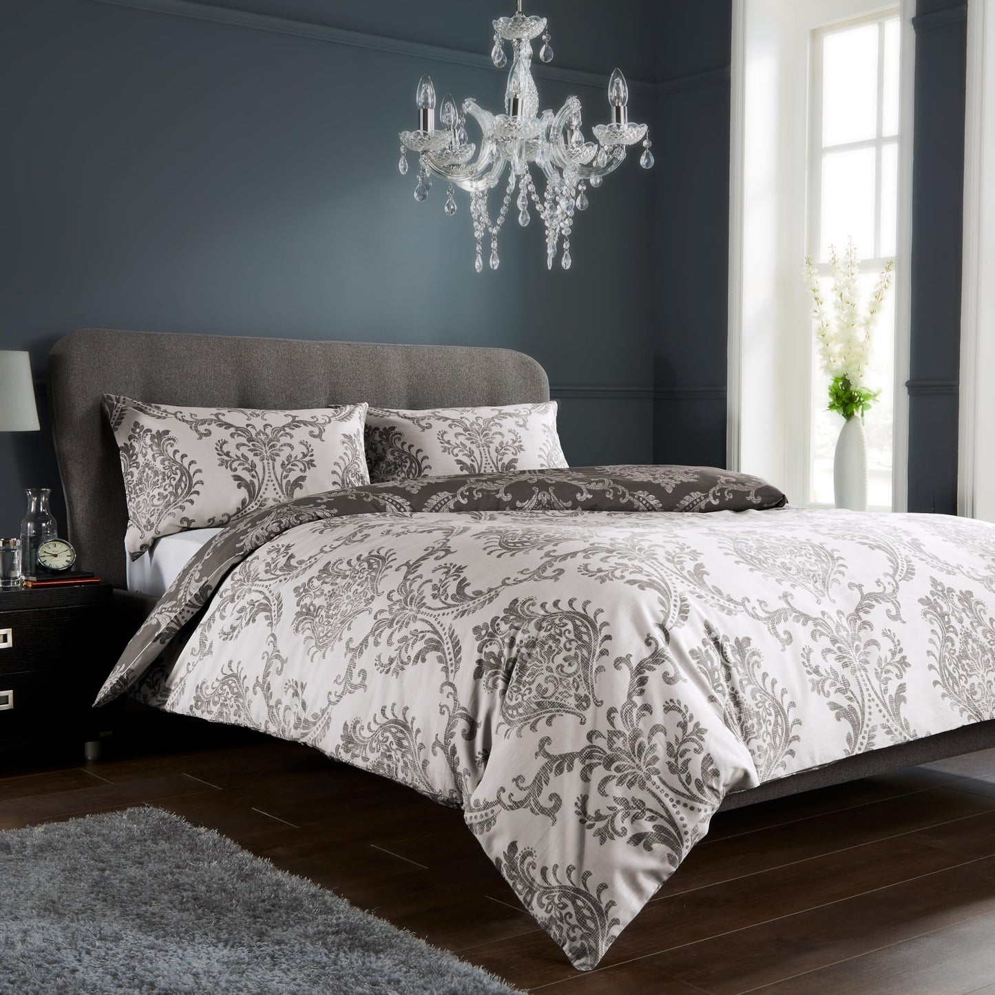 Olivia Rocco Royal Damask Duvet Cover Set Easy Care Quilt Covers With Pillowcases Cotton Rich Reversible Bedding Bed Linen Sets - Comfort Style