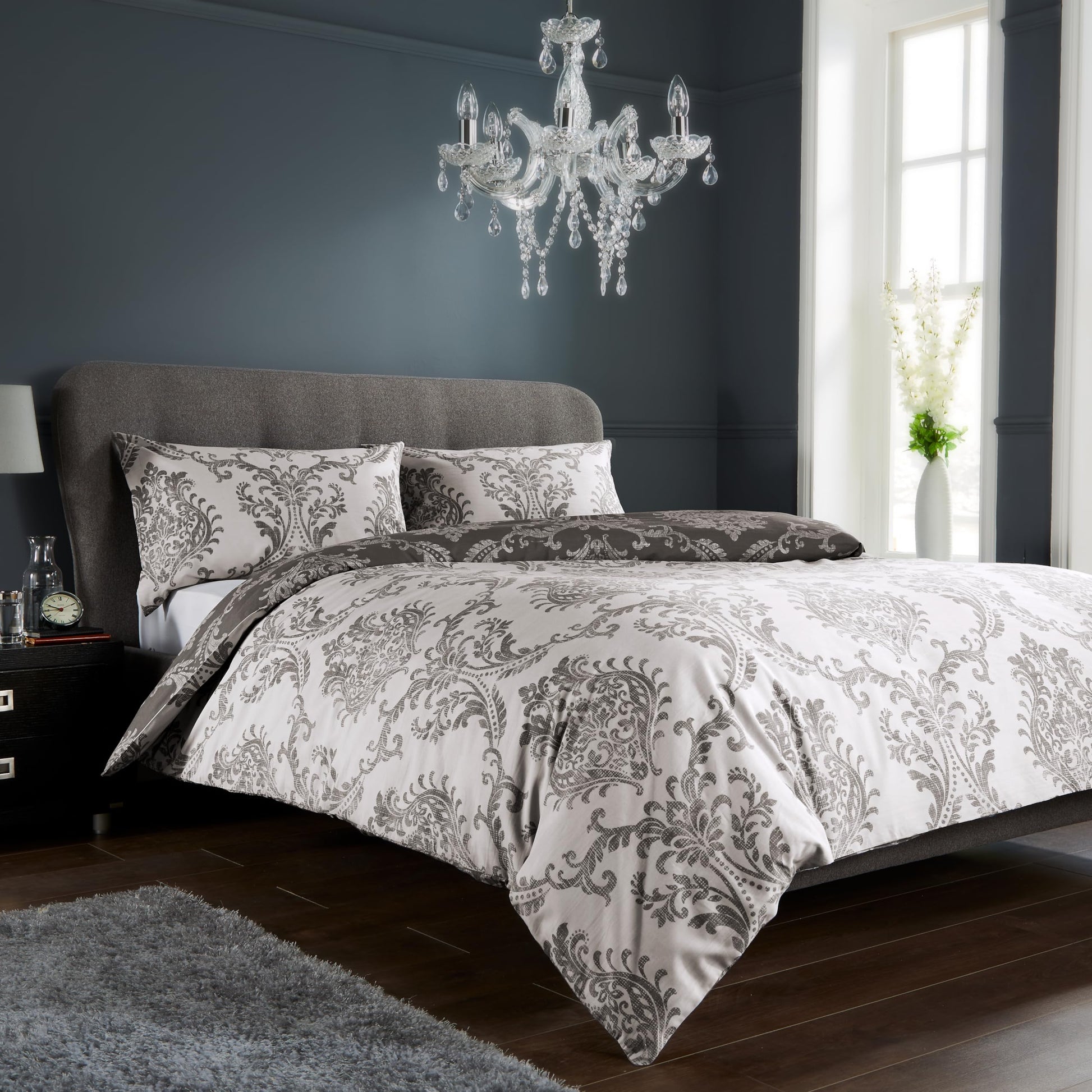 Olivia Rocco Royal Damask Duvet Cover Set Easy Care Quilt Covers With Pillowcases Cotton Rich Reversible Bedding Bed Linen Sets - Comfort Style