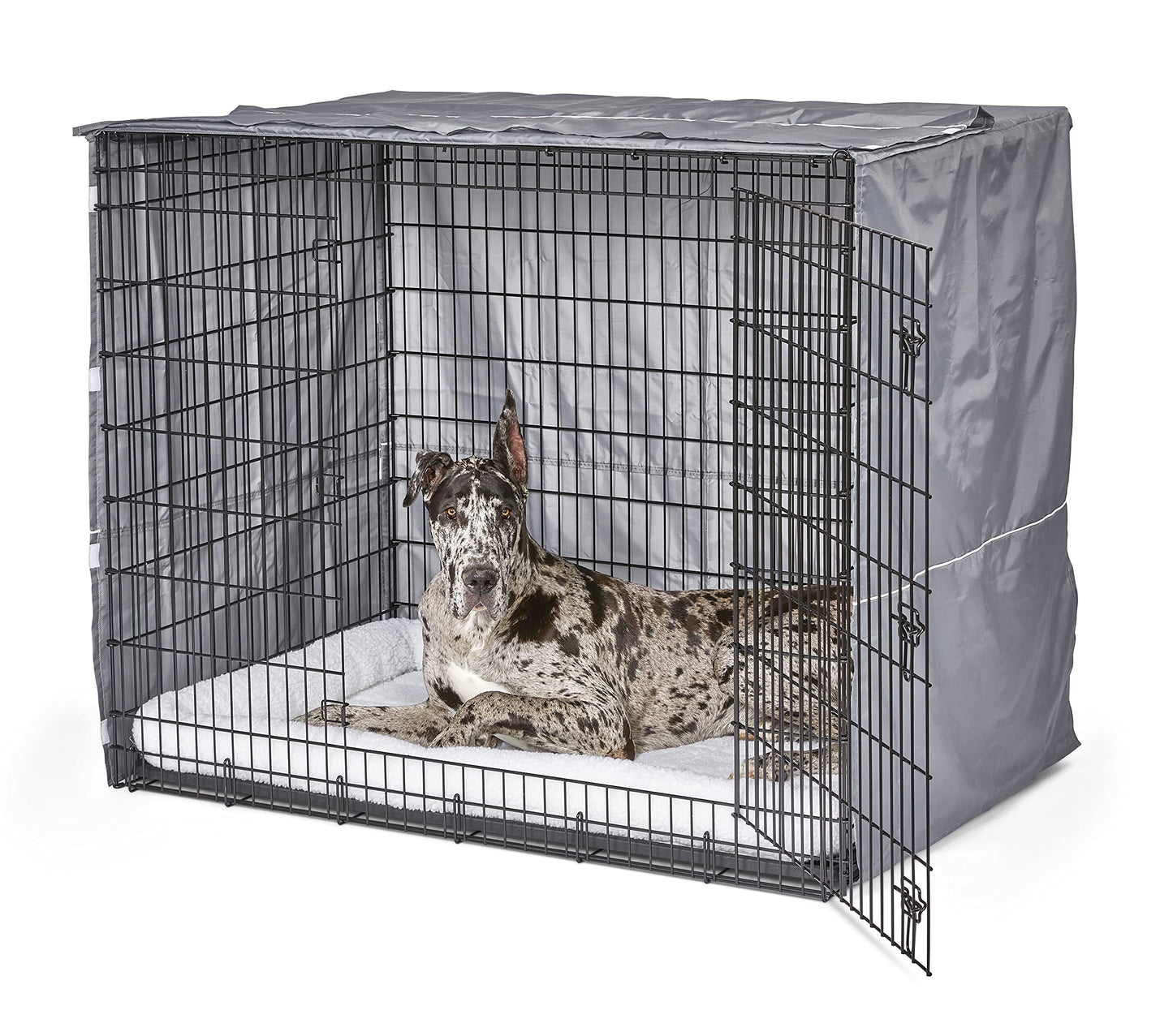 New World Large Dog Crate Cover Featuring Teflon Fabric Protector, Poly-Cotton Privacy Kennel Cover Fits Most 106 cm Crates, Gray Designer Print, Machine Washable, Reduces Barking, BCVR-42GYT