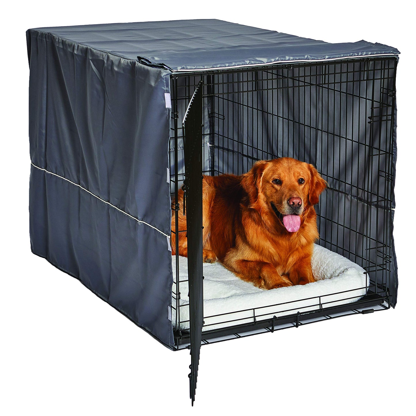 New World Large Dog Crate Cover Featuring Teflon Fabric Protector, Poly-Cotton Privacy Kennel Cover Fits Most 106 cm Crates, Gray Designer Print, Machine Washable, Reduces Barking, BCVR-42GYT