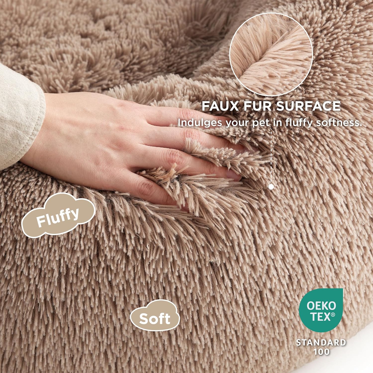 Bedsure Dog Bed Donut Bed - Washable Cat Beds for Indoor Cats Large, Fluffy Calming Kitten Bed for Small Dog and Puppy, Grey, 50x50x16cm - Comfort Style