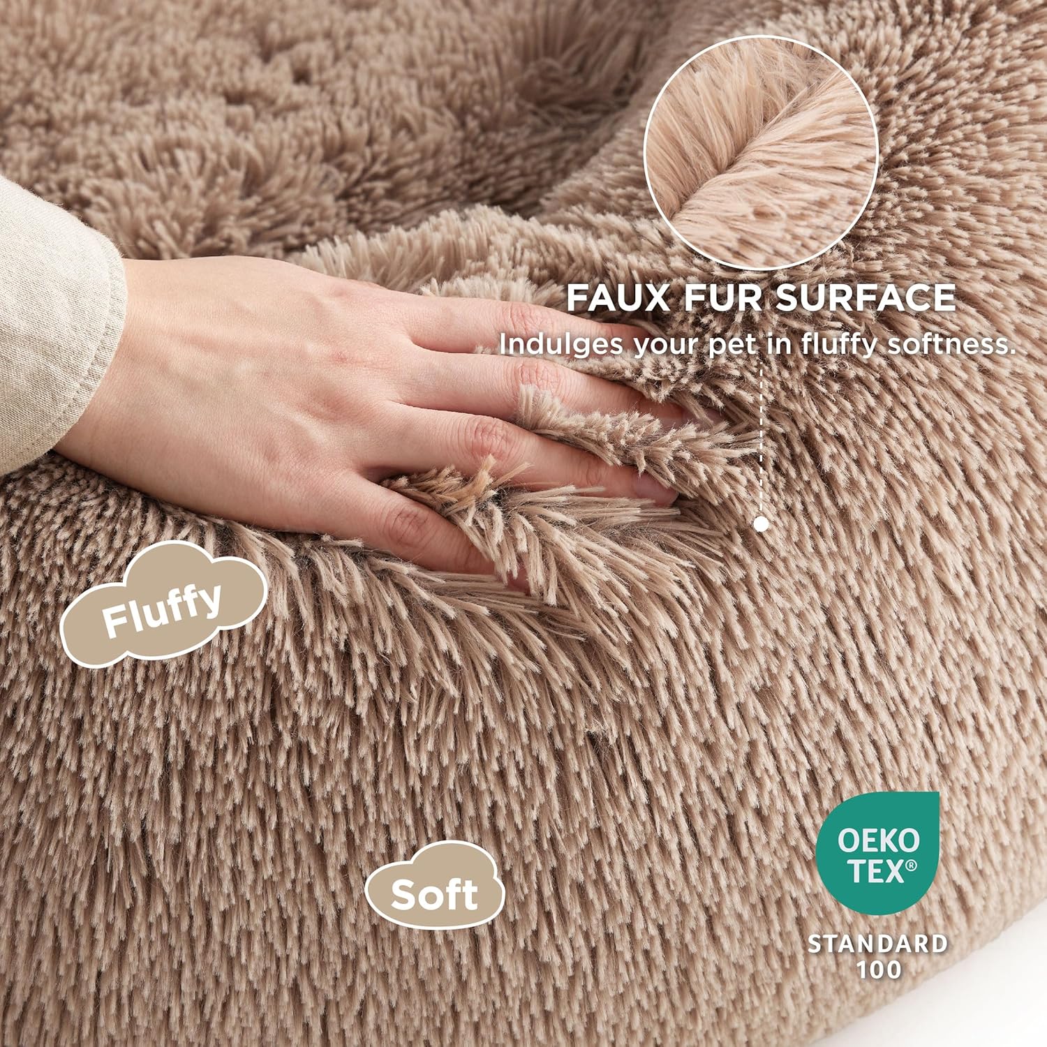 Bedsure Dog Bed Donut Bed - Washable Cat Beds for Indoor Cats Large, Fluffy Calming Kitten Bed for Small Dog and Puppy, Grey, 50x50x16cm - Comfort Style