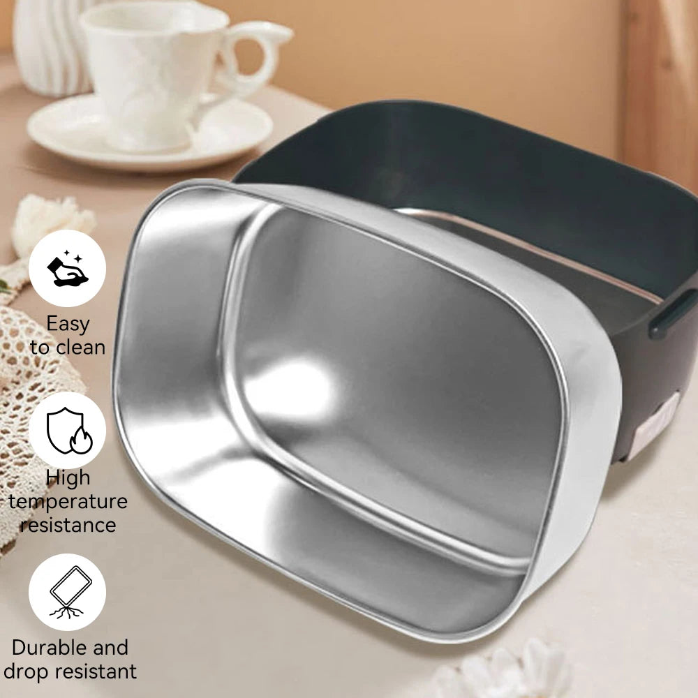 Portable Electric Lunch Box Stainless Steel Heated Food Container for Car/Office/Home Dining Box Microwave Oven