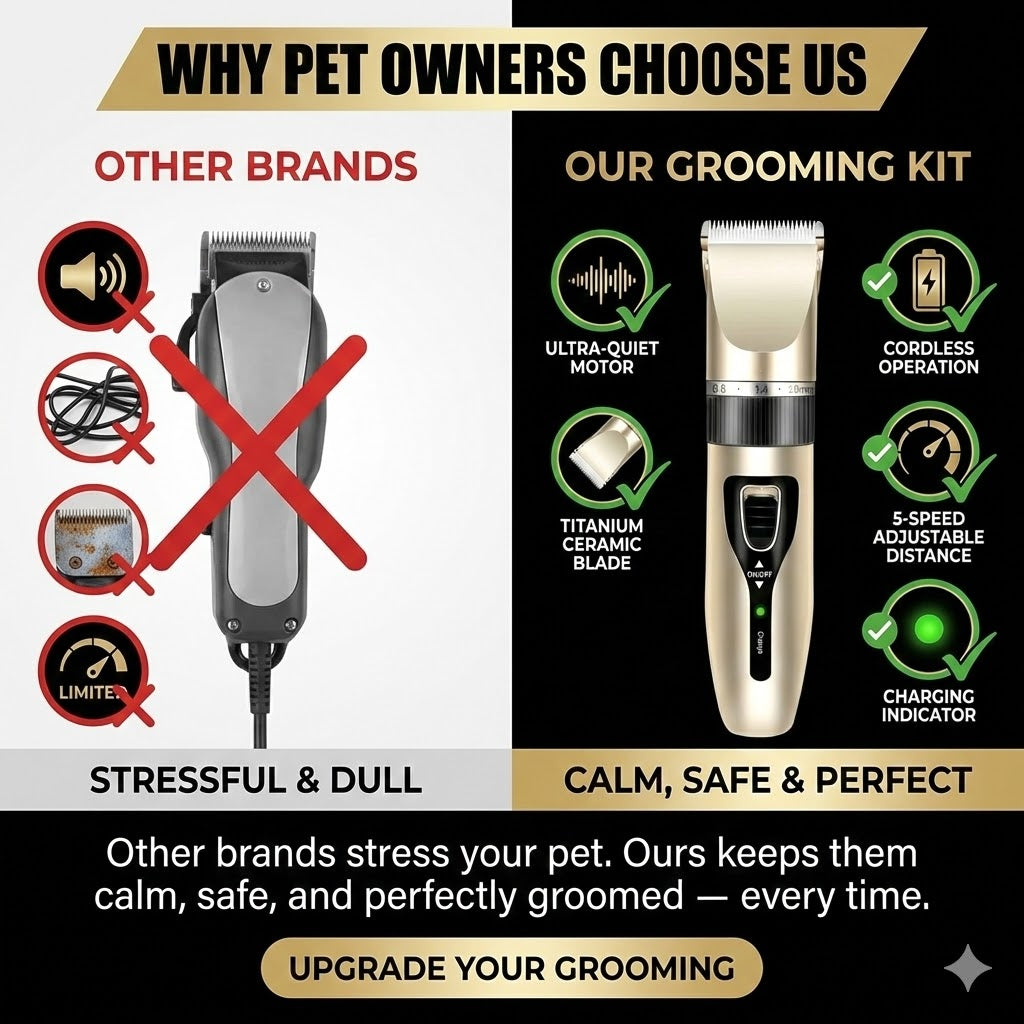 12 Kit Electric Pet Hair Trimmer Cat Dog Grooming Clippers Quiet Shaver