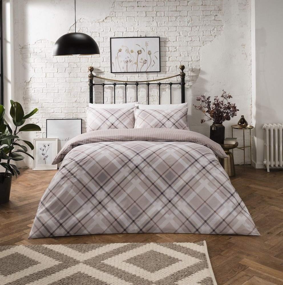 Luxury Diagonal Gingham Duvet Covers and Pillow Case Set Warm Reversible Quilt Covers - Comfort Style