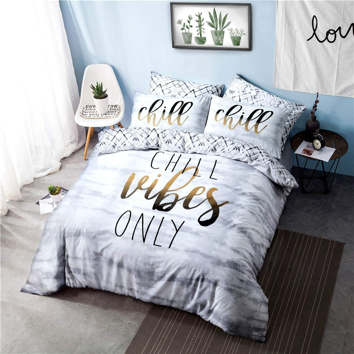 Luxury Chill Slogan Duvet Cover & Pillow Case Set Warm Reversible Quilt Covers - Comfort Style