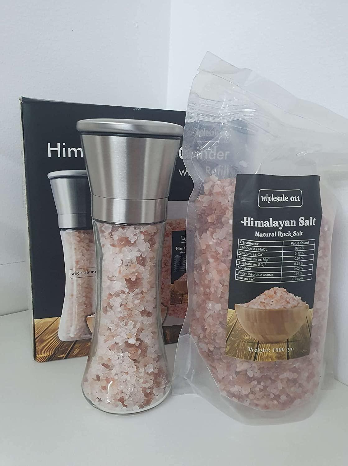 Himalayan Salt Grinder 200gm With 1Kg Refill Bag Of Crystal Rock Pink Salt - Comfort Style