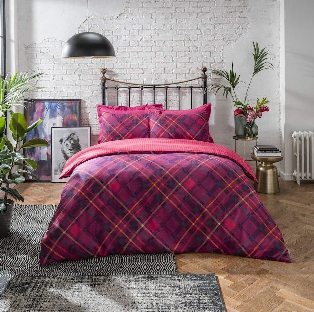 Luxury Diagonal Gingham Duvet Covers and Pillow Case Set Warm Reversible Quilt Covers - Comfort Style