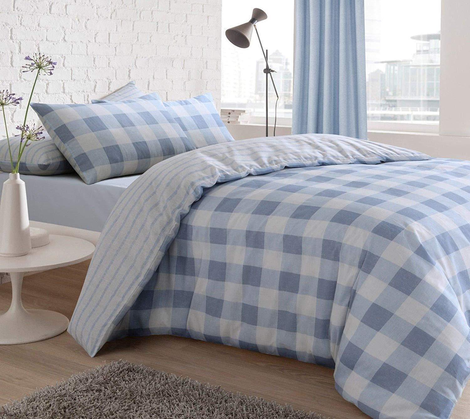 Luxury Diagonal Gingham Duvet Covers and Pillow Case Set Warm Reversible Quilt Covers - Comfort Style