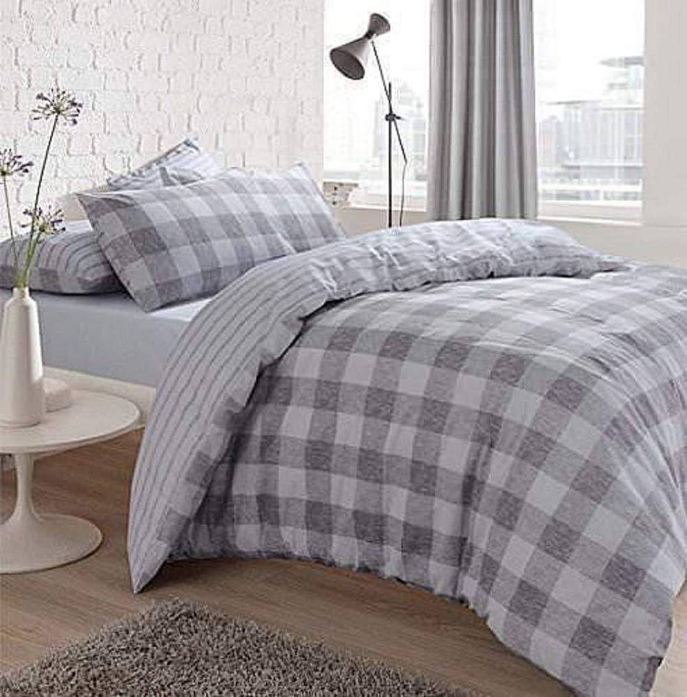 Luxury Diagonal Gingham Duvet Covers and Pillow Case Set Warm Reversible Quilt Covers - Comfort Style