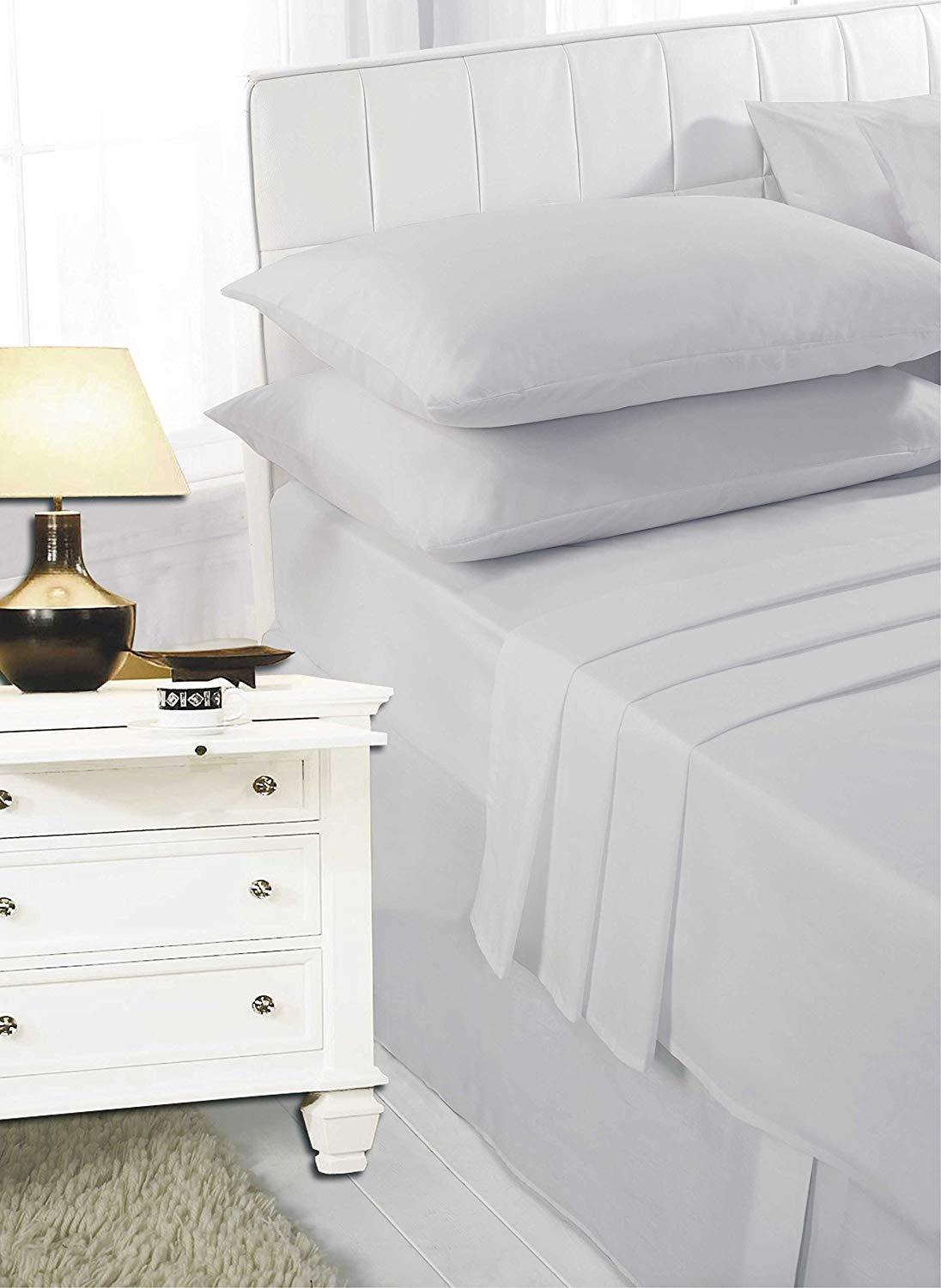 EASY CARE Non Iron Plain Bed Sheets Set Flat Bed Sheet + Fitted Bed Sheet + Pair of Pillowcases - Comfort Style
