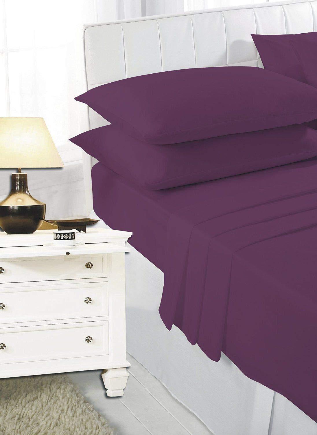 EASY CARE Non Iron Plain Bed Sheets Set Flat Bed Sheet + Fitted Bed Sheet + Pair of Pillowcases - Comfort Style