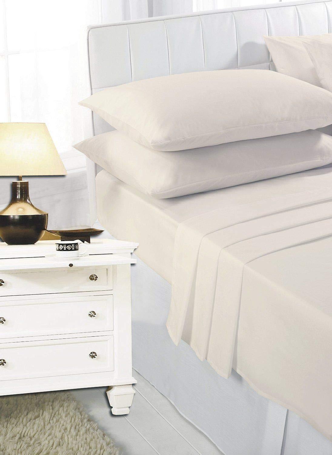 EASY CARE Non Iron Plain Bed Sheets Set Flat Bed Sheet + Fitted Bed Sheet + Pair of Pillowcases - Comfort Style