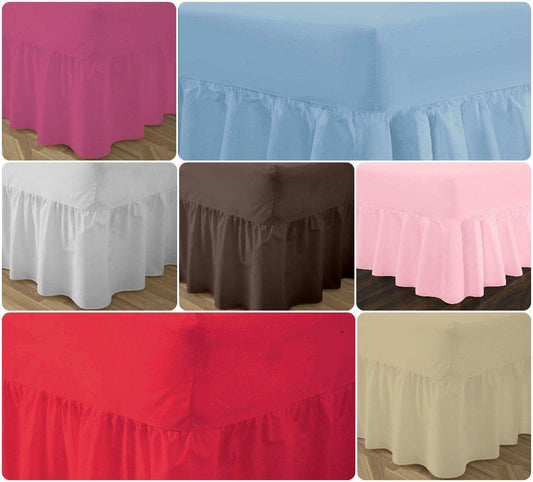 Plain Dyed Frilled Platform VALANCE Bed sheets With Skirt Style & Matching Pillowcases or V-CASES - Comfort Style
