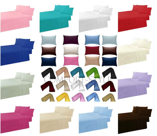 Luxurious Super Poly-Cotton FLAT BED SHEETS ~ Plain Dyed PERCALE Flat BEDDING SET - Comfort Style