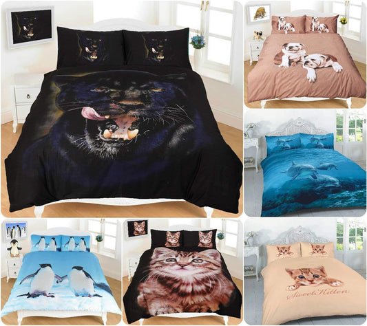 3D Duvet Cover Sets (Dolphin, Penguin, Pug & Kitten) PolyCotton - Comfort Style