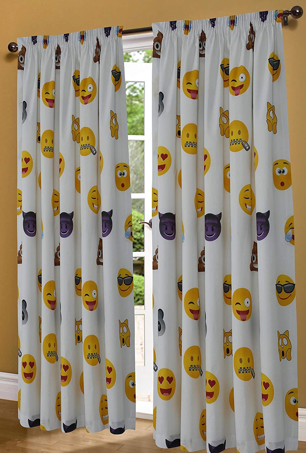 Nightzone New EMOJI FACES Fully Lined Ready Made CURTAINS with Tie backs ~ SUPER PolyCotton Fabric (LILAC) - Comfort Style