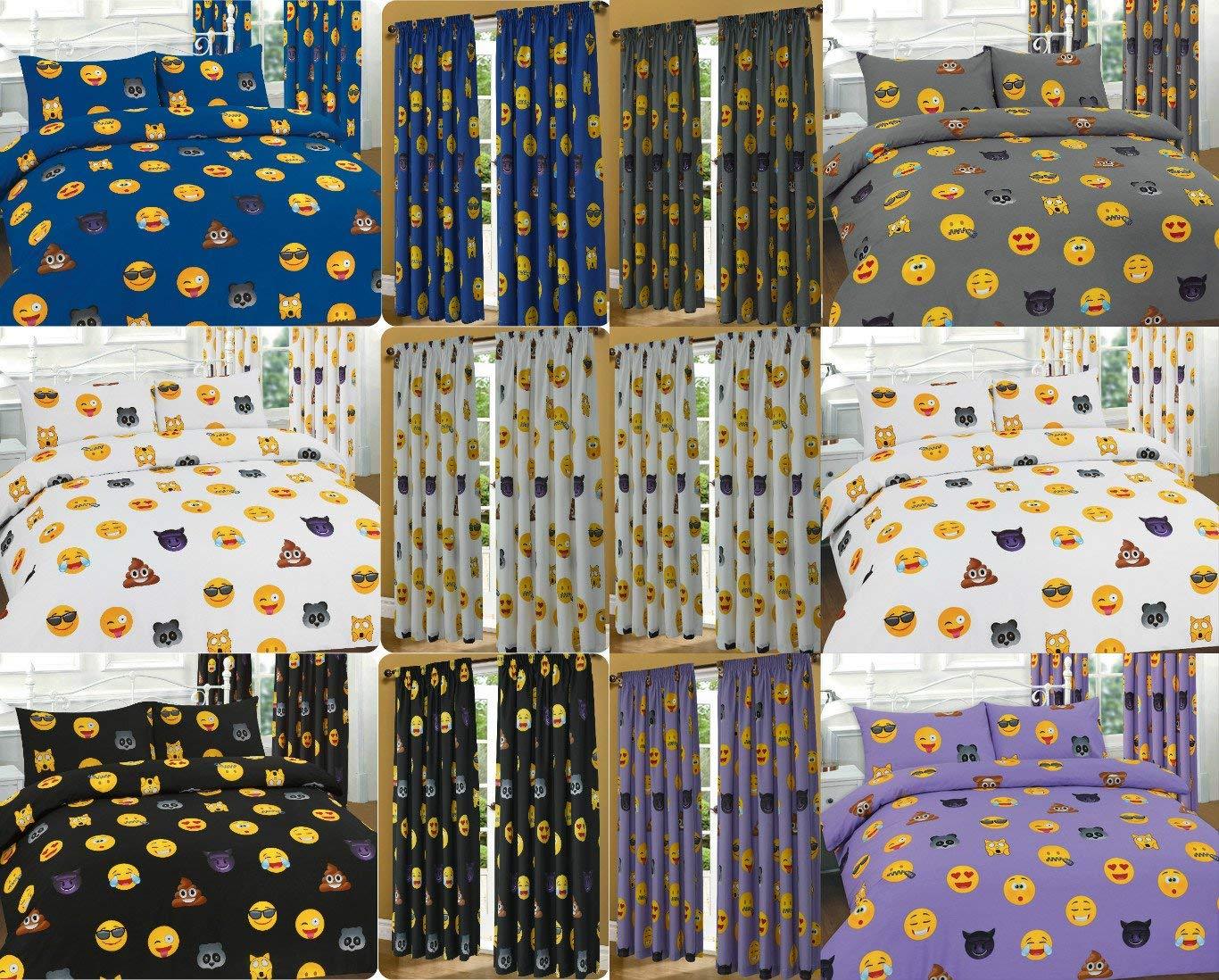 Nightzone New EMOJI FACES Fully Lined Ready Made CURTAINS with Tie backs ~ SUPER PolyCotton Fabric (LILAC) - Comfort Style