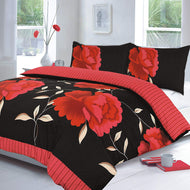 Flowery “ROSALEEN” Red-Black Duvet Cover Set, PolyCotton - Luxury ComfortStyle