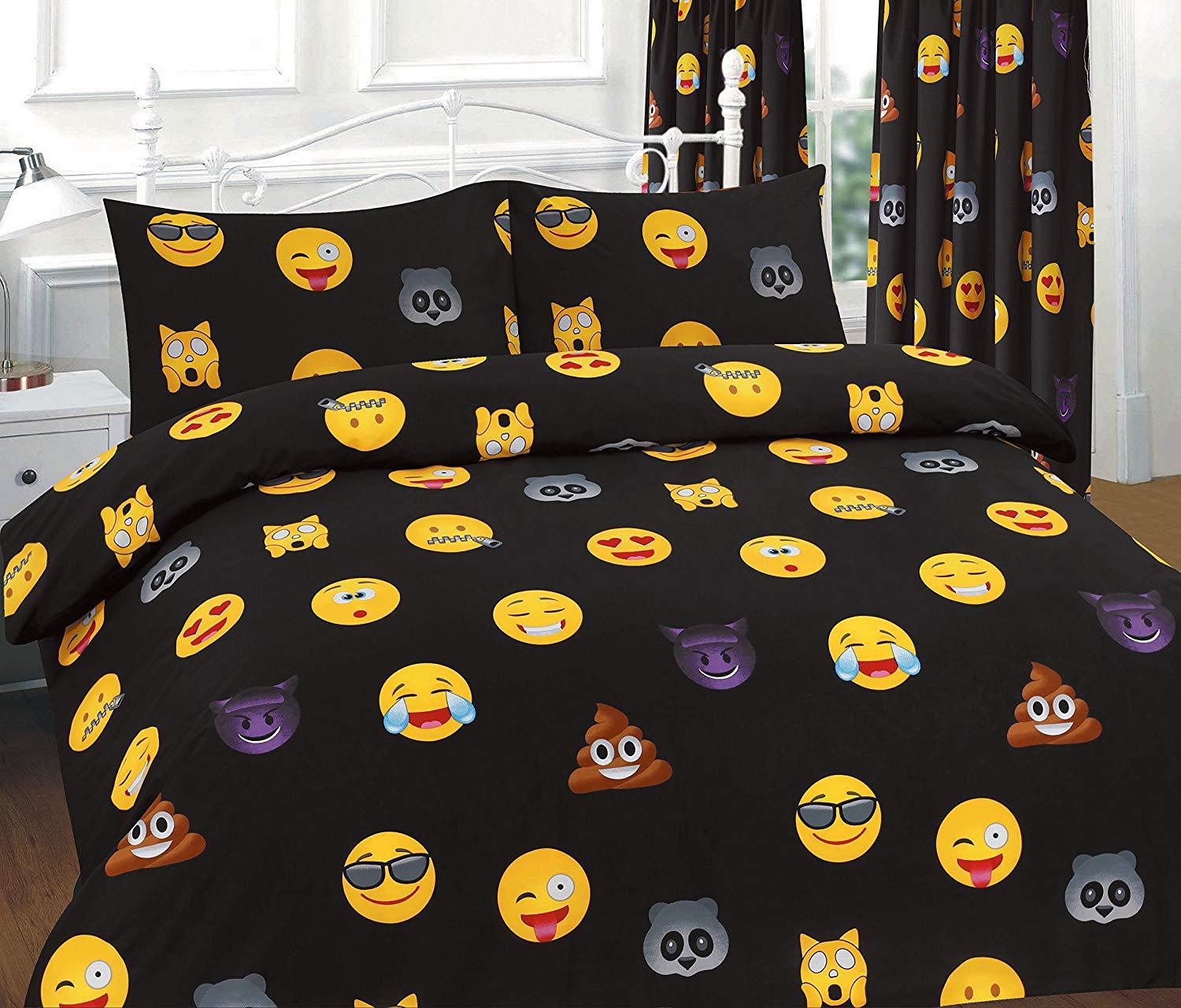Nightzone New EMOJI FACES Fully Lined Ready Made CURTAINS with Tie backs ~ SUPER PolyCotton Fabric (LILAC) - Comfort Style