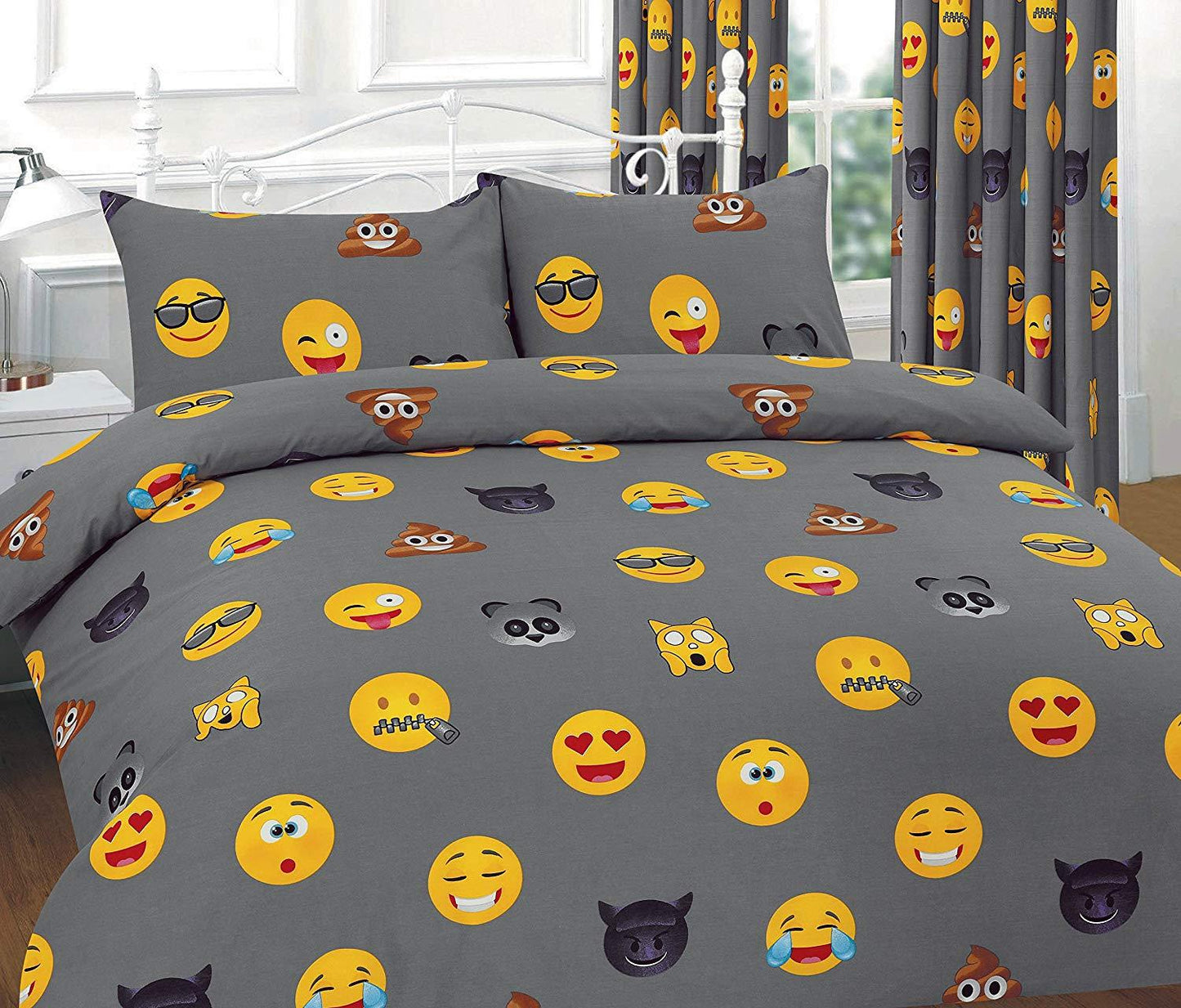 Nightzone New EMOJI FACES Fully Lined Ready Made CURTAINS with Tie backs ~ SUPER PolyCotton Fabric (LILAC) - Comfort Style