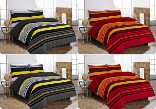 New BENJAMIN STRIPES Duvet Cover Set + 2 Matching Pillowcases ~ SUPER PolyCotton Fabric (BENJAMIN- Red, SUPER KING) - Comfort Style