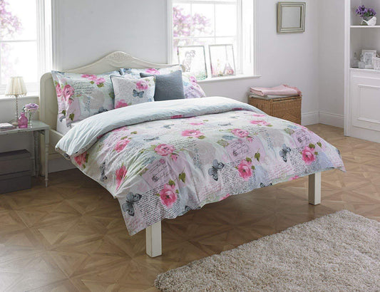 Luxury Cotton T180 ROSEBERY Butterfly Duvet Cover Set with PillowCases | Super 180 Thread Counts PERCALE Quality ~ UK SIZES | (DOUBLE) - Comfort Style