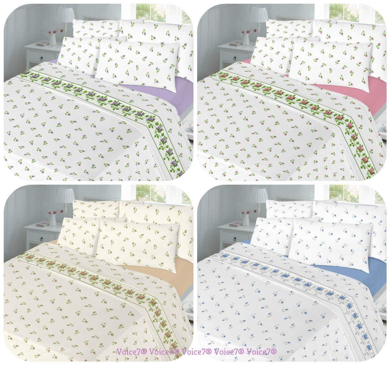 Luxury FLANNELETTE RoseBud | Duvet Cover Set with PILLOWCASES ~ Soft 100% Brushed COTTON & UK SIZES | (SINGLE, NATURAL / BEIGE) - Comfort Style