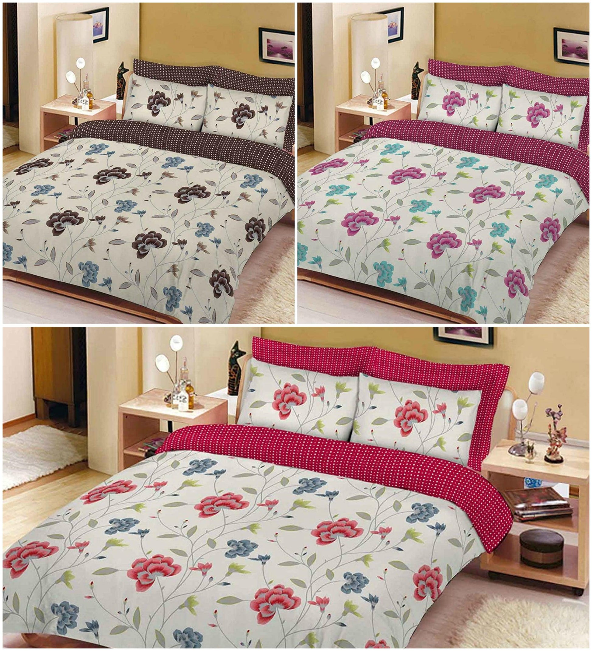 ROMANTIC ROSE FLOWER DUVET SET - INCLUDES Duvet Cover + 2 Matching Pillow Cases FREE, Linen Bedding POLYCOTON Sophisticated Bedding, SINGLE DOUBLE KING & SUPER KING, UK Sizes - Comfort Style