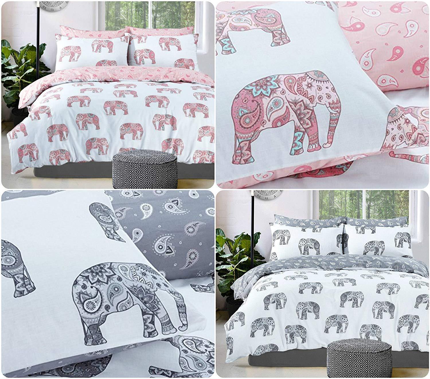 Decent Look DUVET COVER SET Animal Print ELEPHANT + Matching Pillowcases | Reversible PolyCotton Bedding Collection & UK SIZES (PINK, Single Duvet Set) - Luxury ComfortStyle