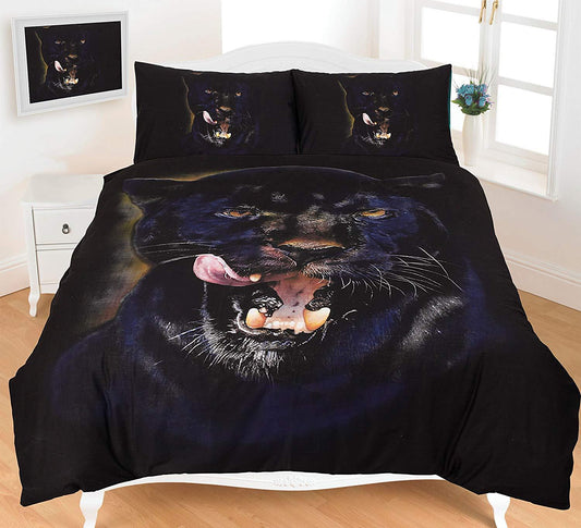 Luxury 3D Animal Duvet Cover Set with Pillowcases ~ 3D BLACK PANTHER ~ Printed PolyCotton Quilt Bedding Set UK SIZE (SINGLE) - Comfort Style
