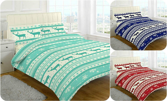 Luxury HOLLY Duvet Cover Set ~ Duvet / Quilt Cover with Matching Pillow Cases ~ Walking DEERS on POLYCOTTON stuff ~ single double king & super king ~ UK SIZES - Comfort Style