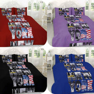 NEW Luxury 3pc DUVET QUILT Cover Set ~ NEW YORK NEW YORK ~ Printed POLYCOTTON ~ Black, Blue, Purple, Red ~ UK SIZES