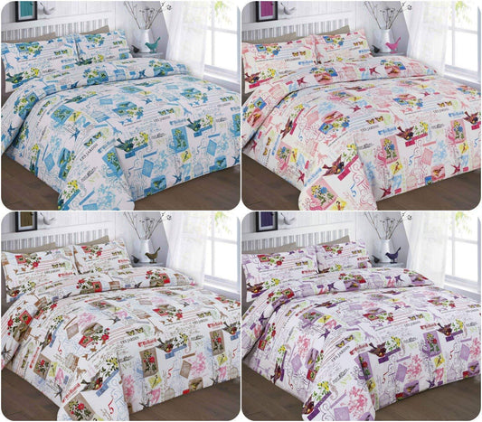 New TILLY BIRD LOVE Butterfly Duvet Quilt Cover Sets ~ with FREE Pillowcases ~ Printed POLYCOTTON Colors Multi, Teal, Purple, Pink ~ UK SIZES - Comfort Style