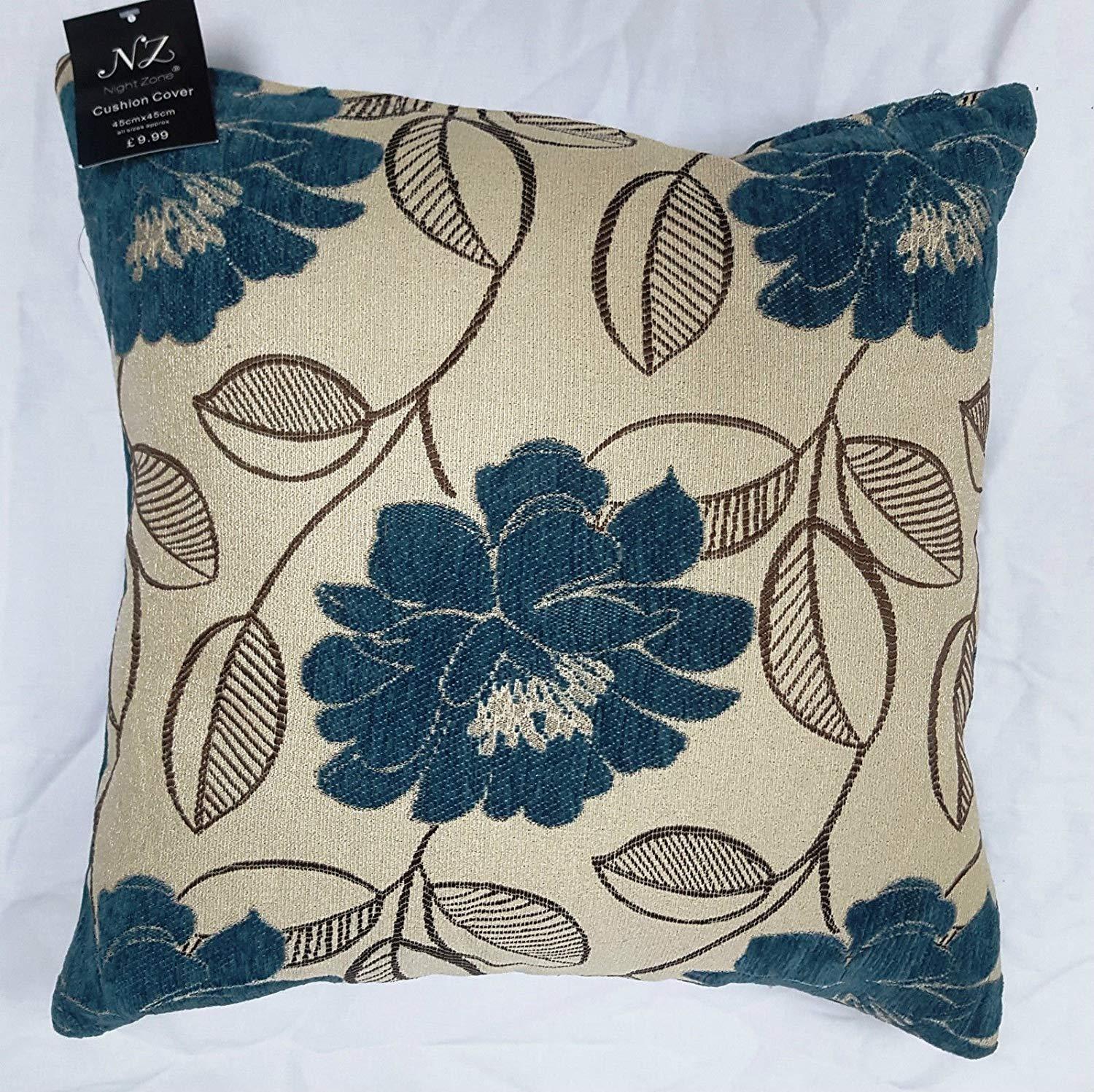 SUPER QUALITY 100% POLYESTER CHENILLE TURQUOISE FLOWERY CUSHION WITH ZIP DECENT LOOK (SET OF 6, COVER + PILLOW) - Comfort Style