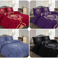 Nightzone Luxury 3pc Dominic Printed DUVET QUILT COVER SETS ~ FREE Pillowcases Polycotton Fabric ~ 4 COLORS, Black Grey Purple & Red ~ UK SIZES