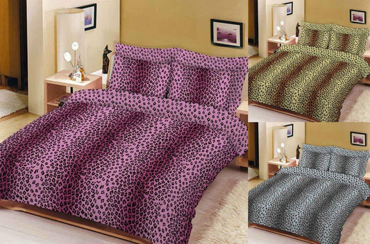 LEOPARD 3PC 3Colors DUVET SET - DUVET / QUILT COVER + 2 MATCHING PILLOW CASES, SINGLE DOUBLE KING & SUPER KING UK SIZES - Comfort Style