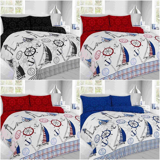 New JAKE SAILING ADVENTURE DUVET COVER Bedding Sets ~ with Matching pillowcases POLYCOTTON Fabric ~ COLORS Black, Blue & Red ~ UK SIZES - Comfort Style