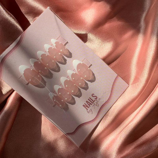 Pearl French Tip Reusable Press On Nails - Comfort Style