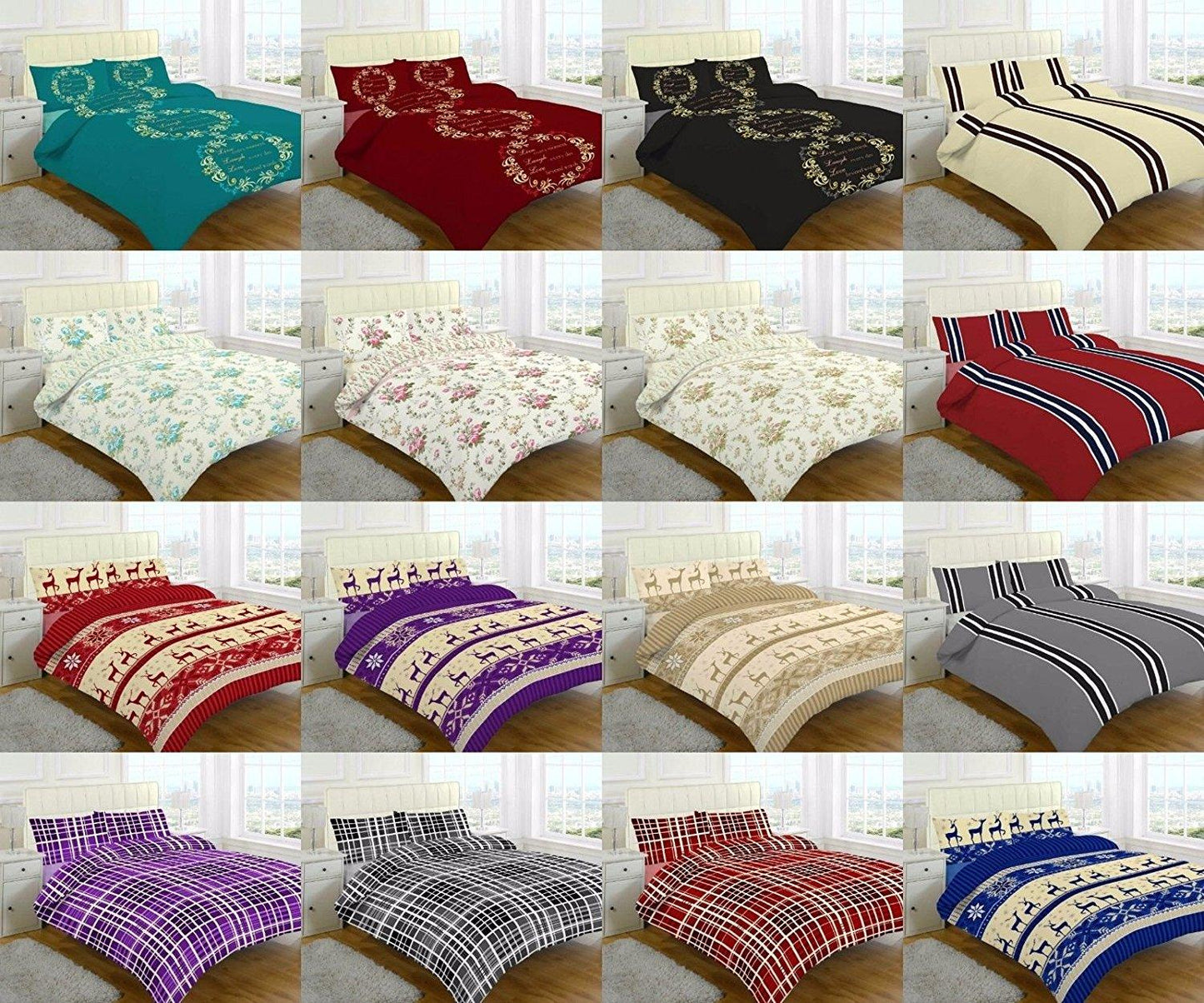 FLANNELETTE 3pc Printed SHEETS SET (Fitted + Flat + Pillowcases) 100% Brushed Cotton - Luxury ComfortStyle