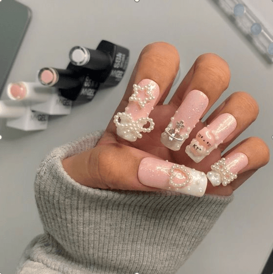 Kitty Charm French Tip Reusable Press On Nails - Comfort Style