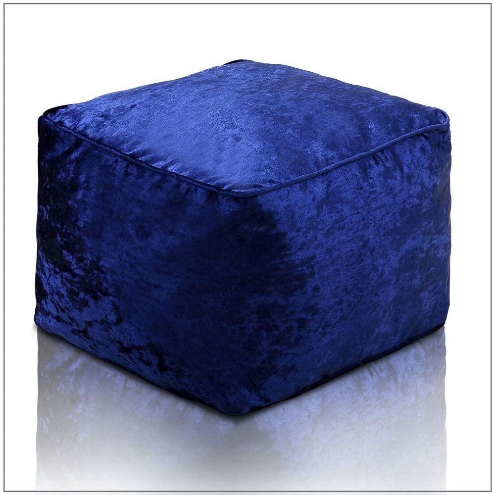 Cube Bean Bag Seat Crushed Velvet Fabric, Indoor Square Footstool Pouffe Ottoman - Comfort Style