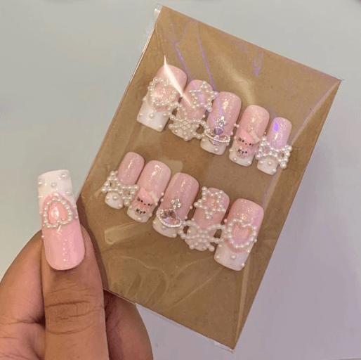 Kitty Charm French Tip Reusable Press On Nails - Comfort Style