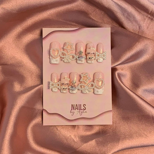 Kitty Charm French Tip Reusable Press On Nails - Comfort Style