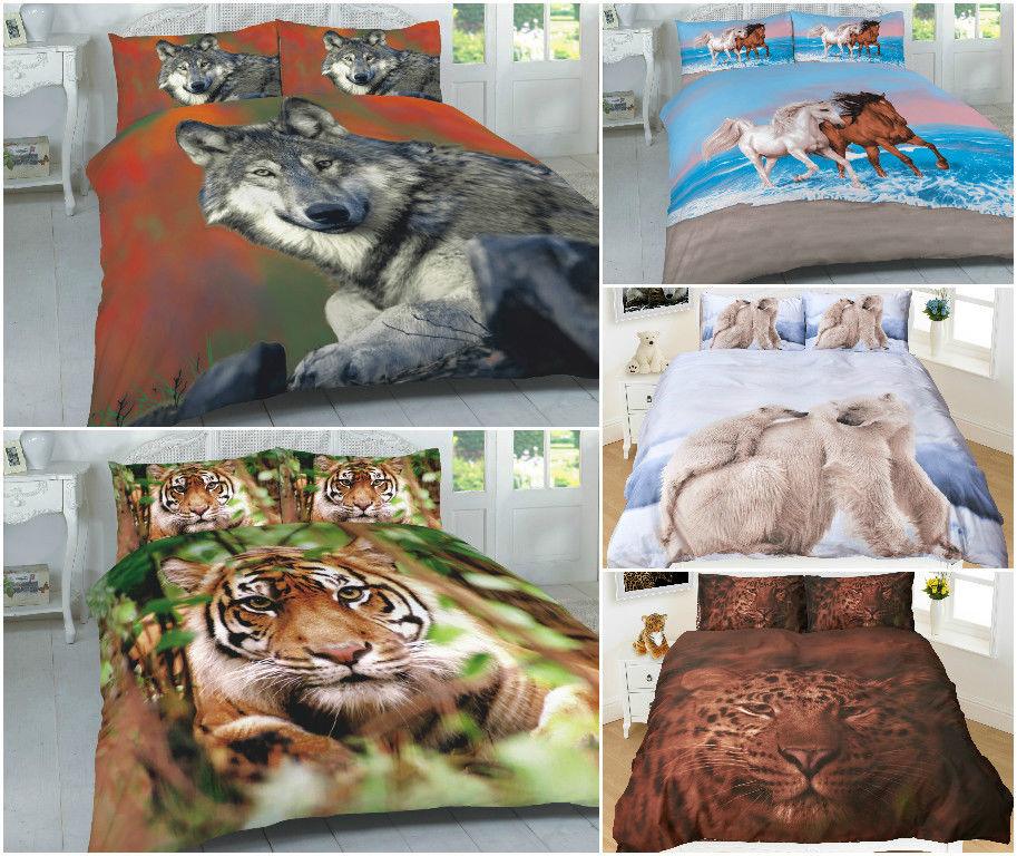 3D Wild Animals Duvet Cover Sets (Horses, Leopard, PolarBear, Tiger & Wolf) PolyCotton - Comfort Style