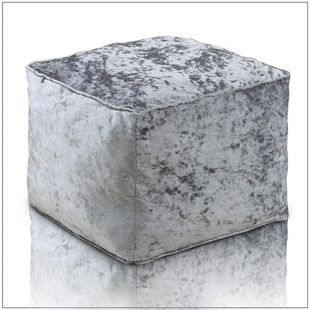 Cube Bean Bag Seat Crushed Velvet Fabric, Indoor Square Footstool Pouffe Ottoman - Comfort Style